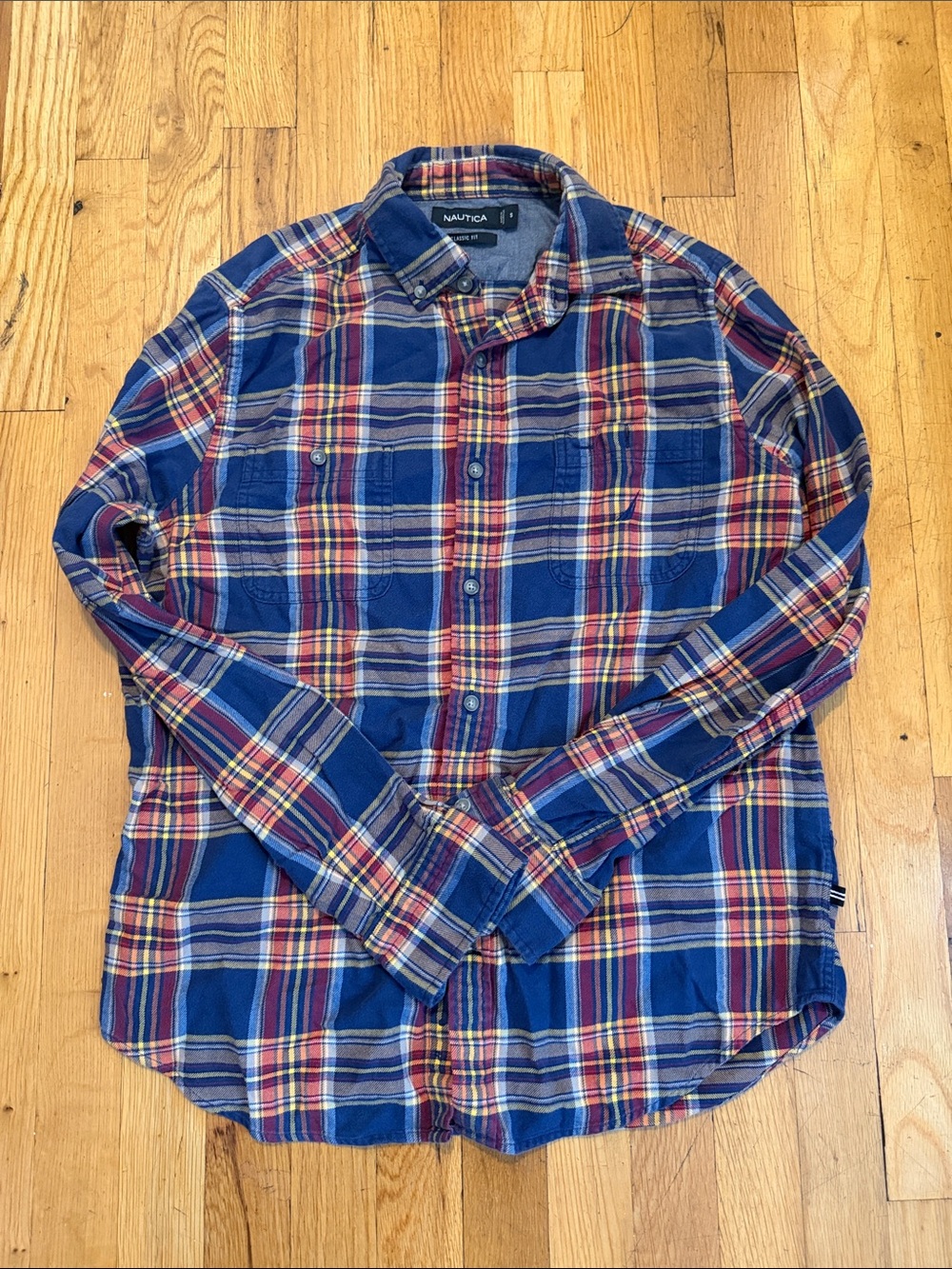 Nautica Red and Blue Plaid Button-Down Shirt
